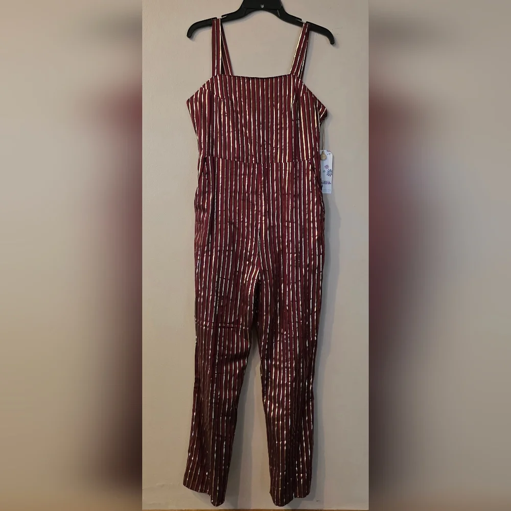 NWT Show Me Your MuMu Yvonne Metallic Striped Jumpsuit Size Small